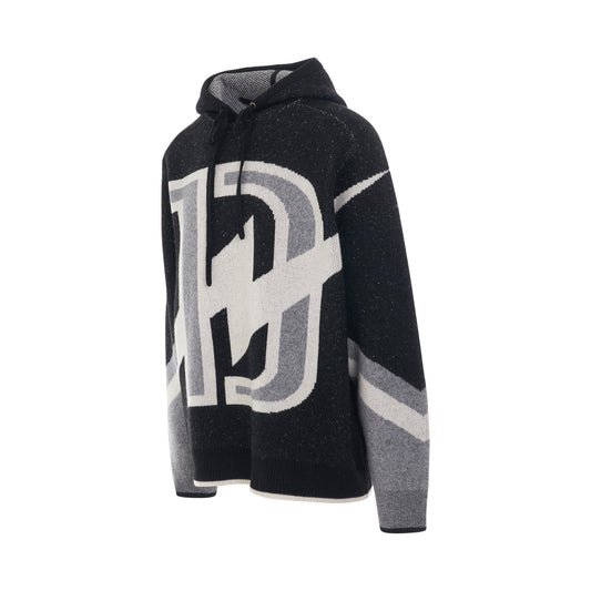 Thunder D Logo Graphic Knit Hoodie in Black