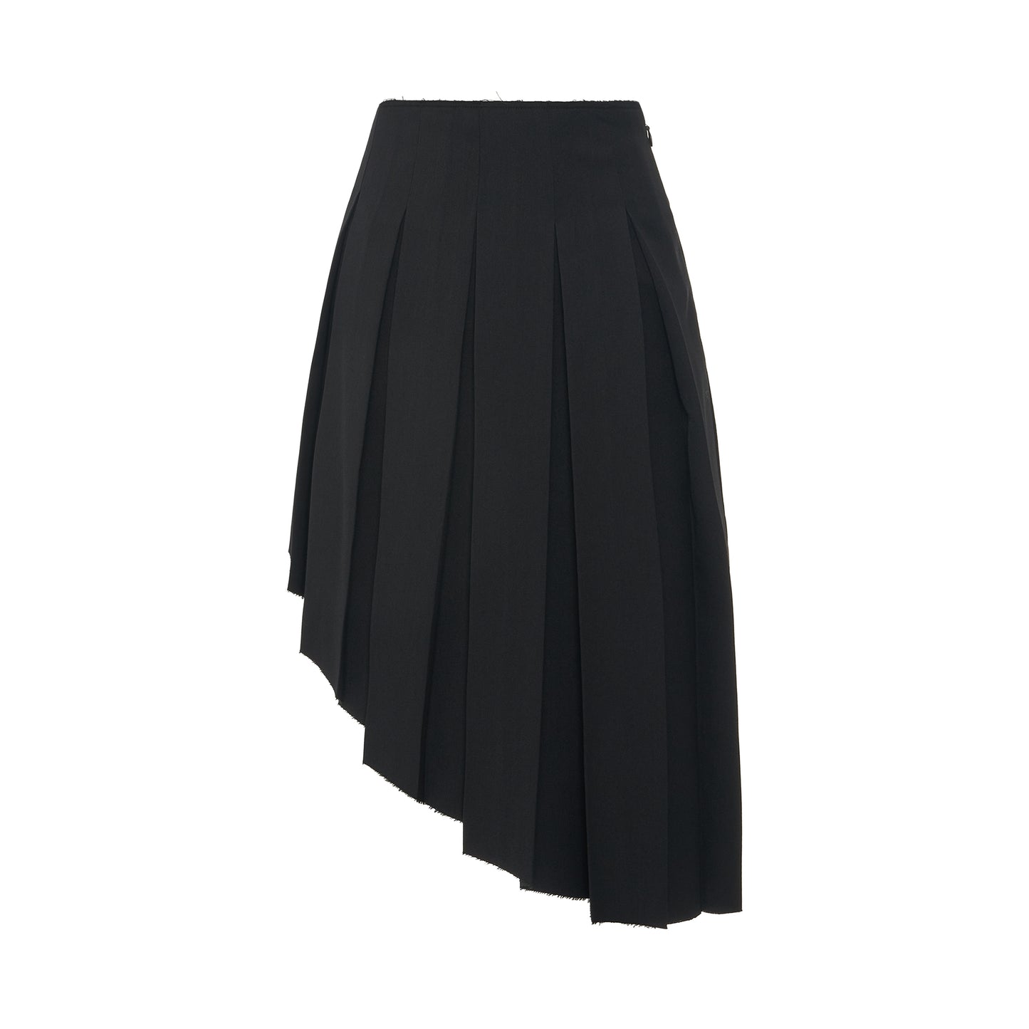 Wool Asymmetrical Pleated Skirt in Black