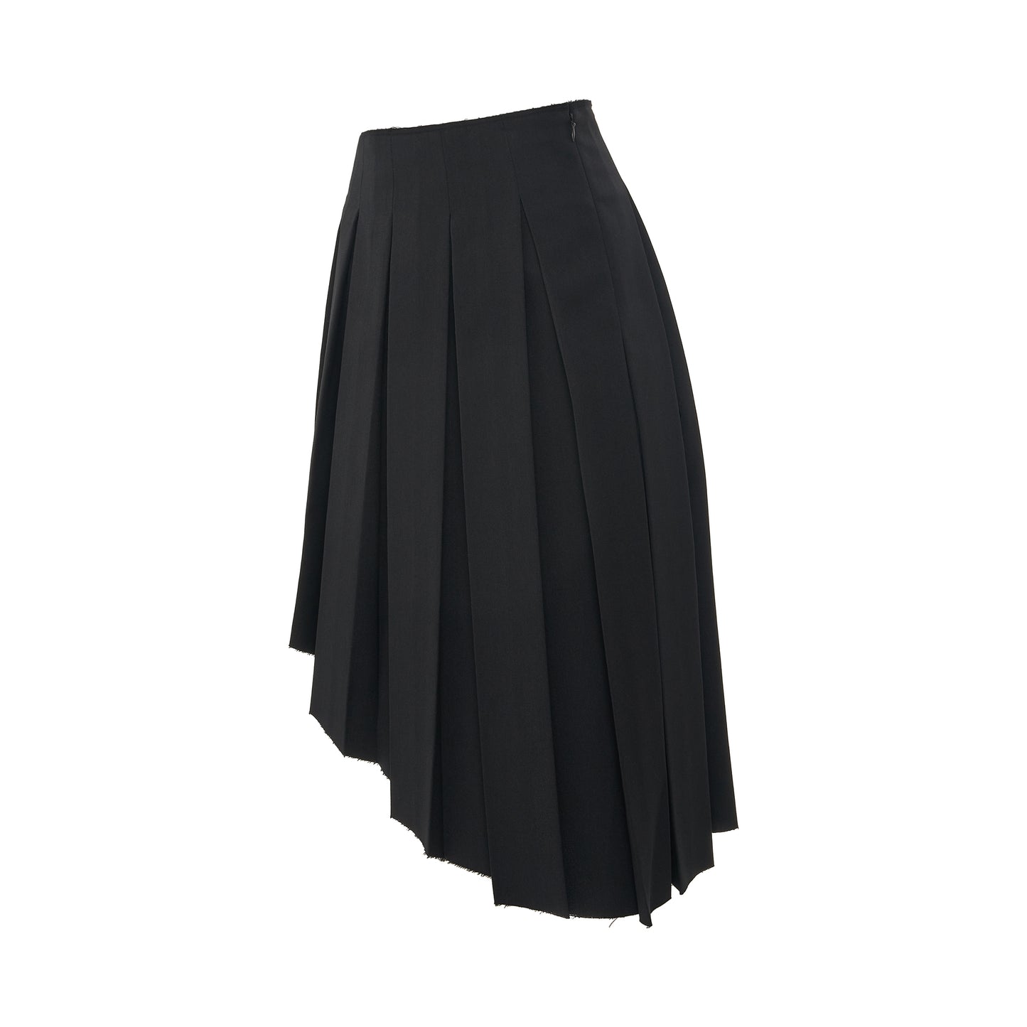 Wool Asymmetrical Pleated Skirt in Black