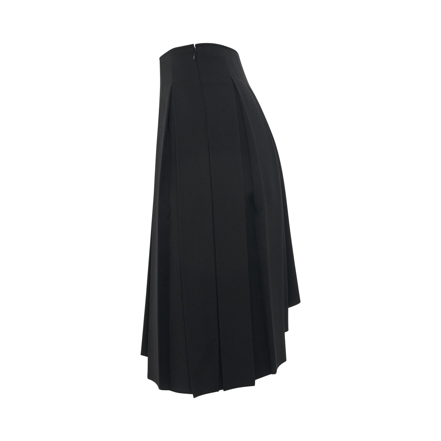 Wool Asymmetrical Pleated Skirt in Black