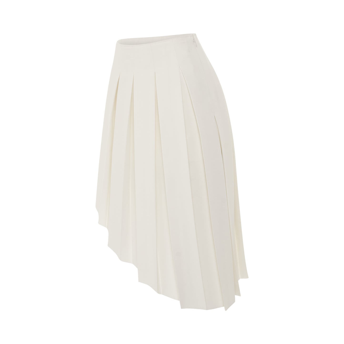 Wool Asymmetrical Pleated Skirt in White