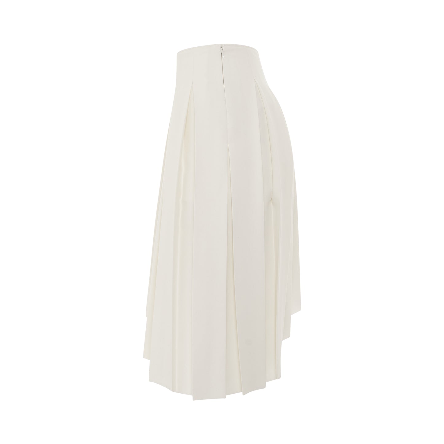 Wool Asymmetrical Pleated Skirt in White