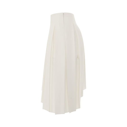 Wool Asymmetrical Pleated Skirt in White