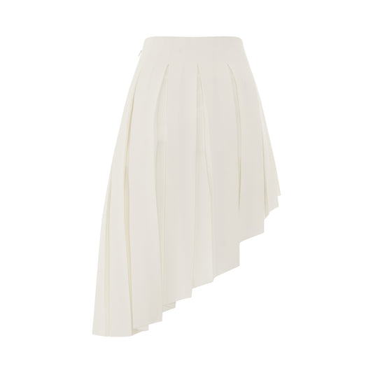 Wool Asymmetrical Pleated Skirt in White