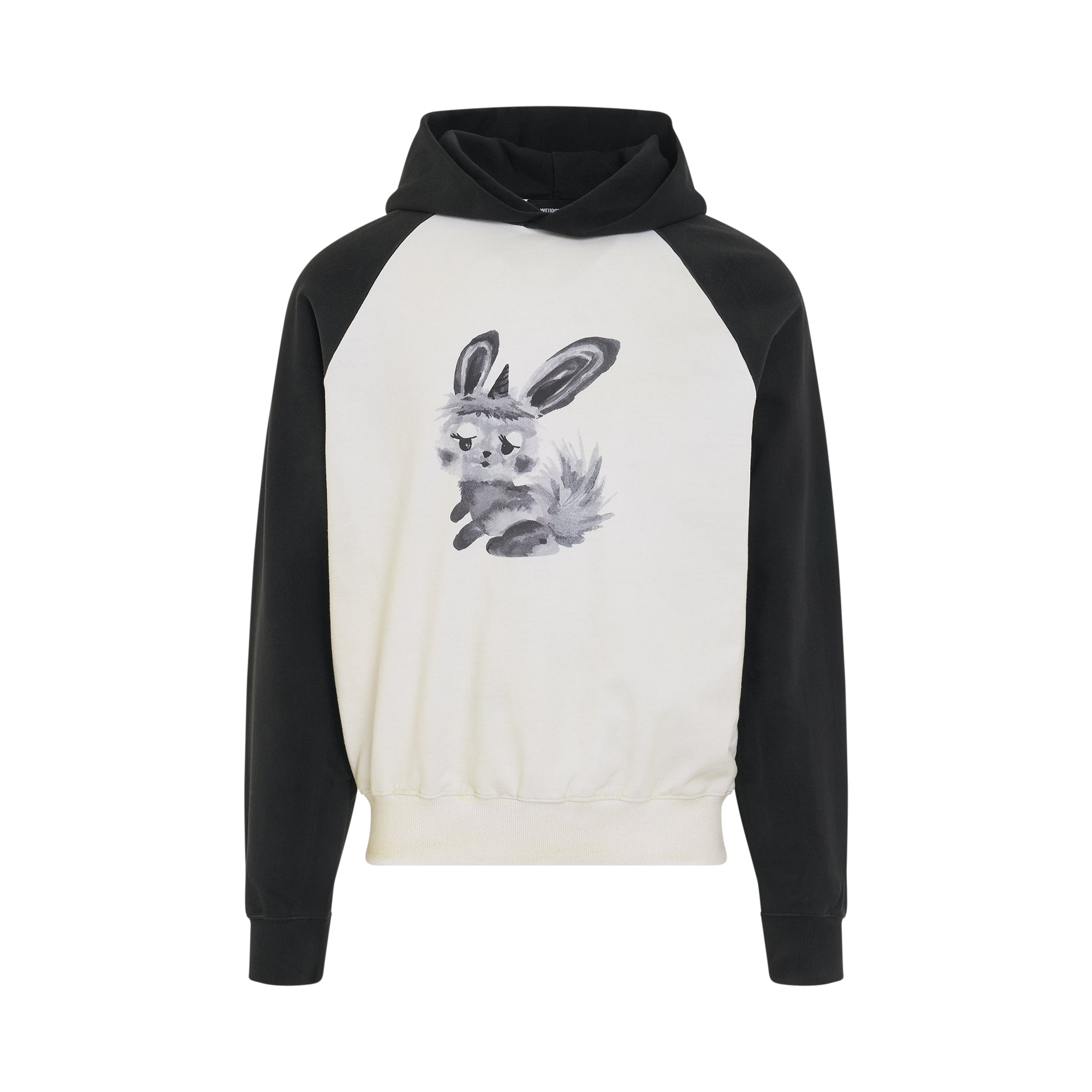 Washed Rabbit Print Hoodie in Washed Black