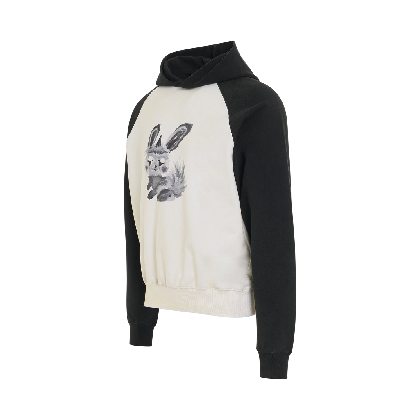 Washed Rabbit Print Hoodie in Washed Black