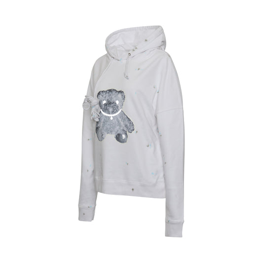 Pearl Necklace Teddy Hoodie in White