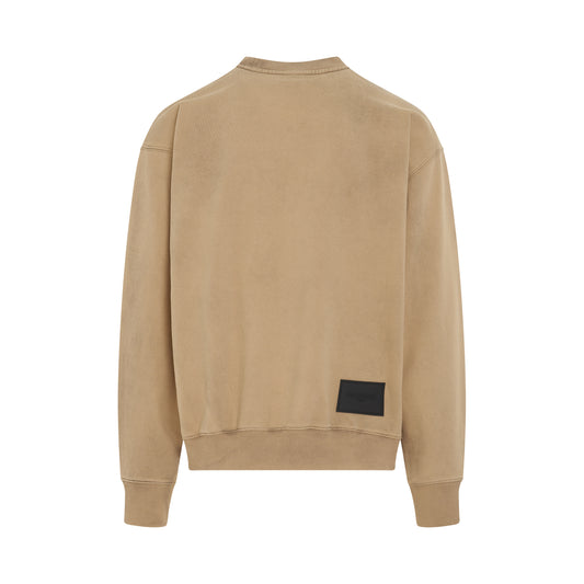 Basic Mini Logo Washed Sweatshirt in Beige