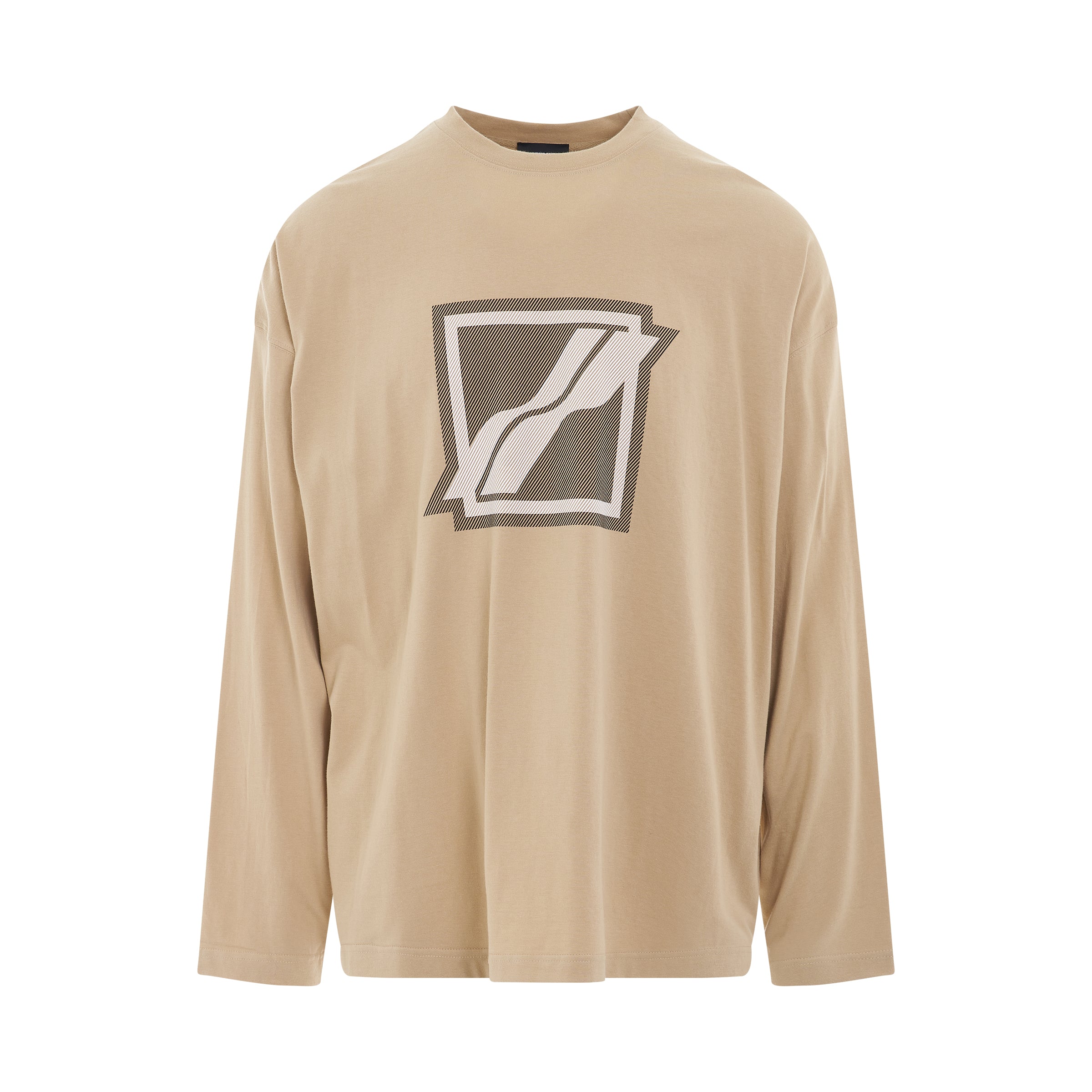 Square Logo Long Sleeve T-Shirt in Beige