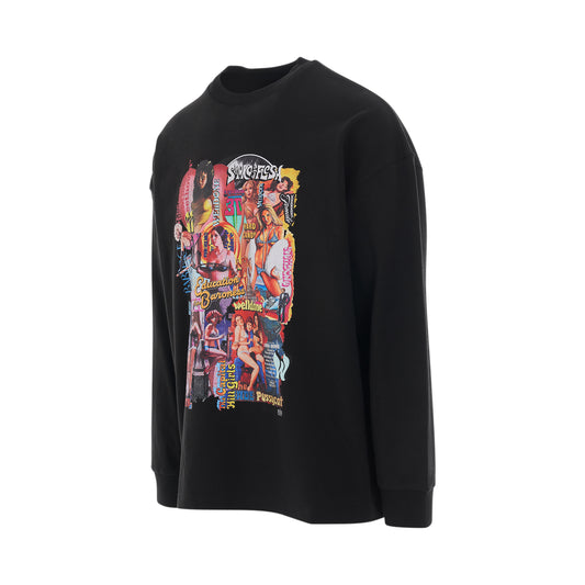 Colour Movie Collage Long Sleeve T-Shirt in Black