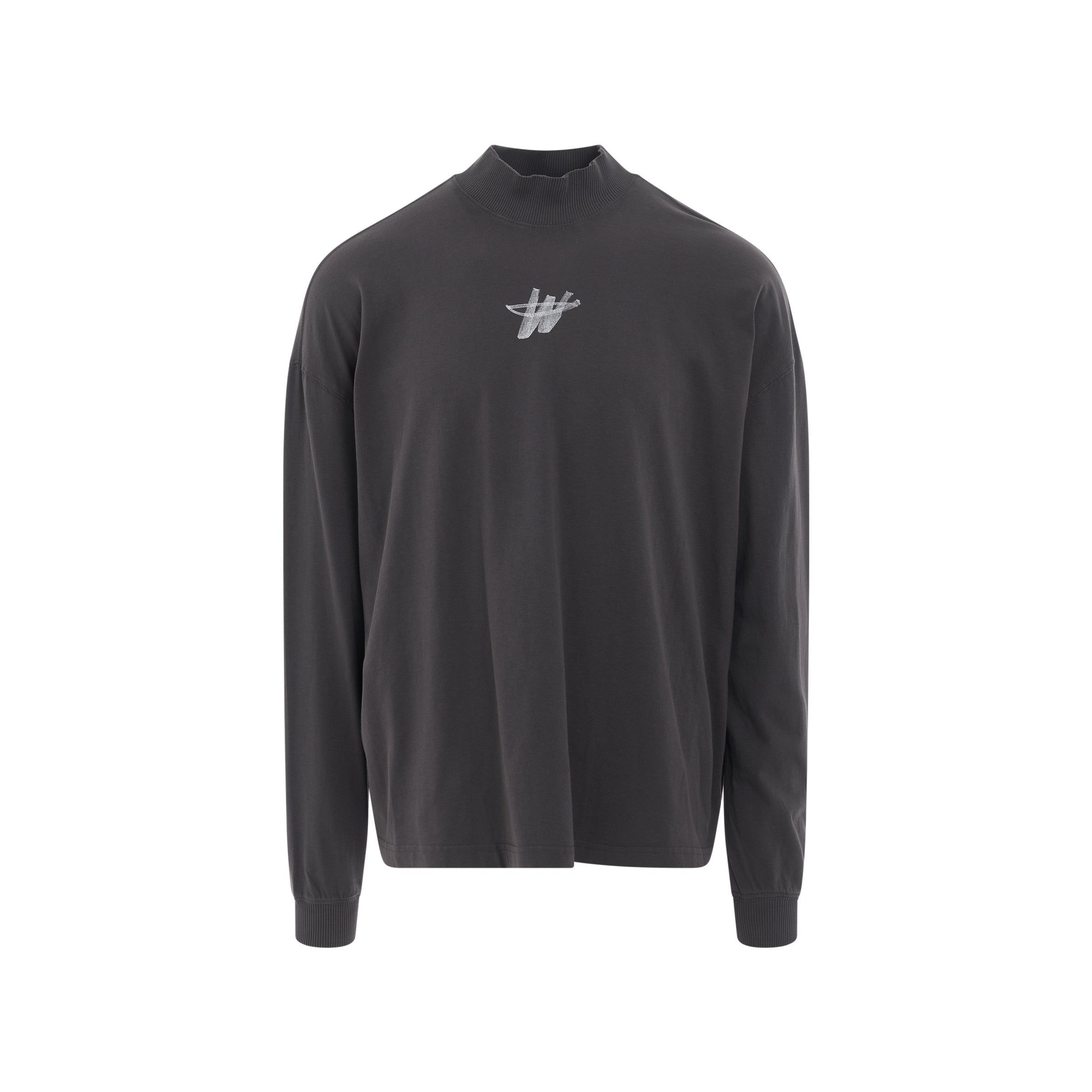 High Neck WD Logo Long Sleeve T-Shirt in Charcoal