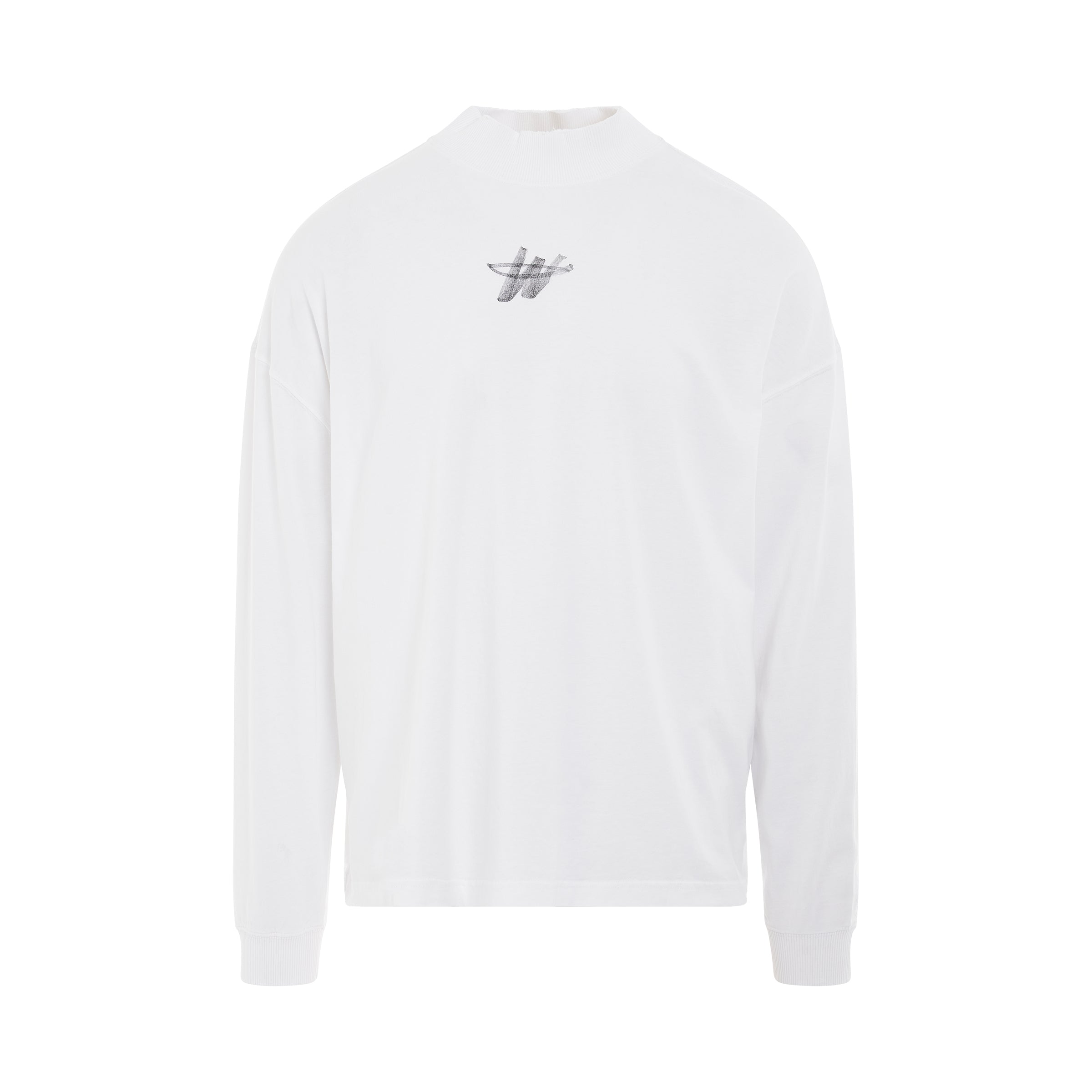 High Neck WD Logo Long Sleeve T-Shirt in White