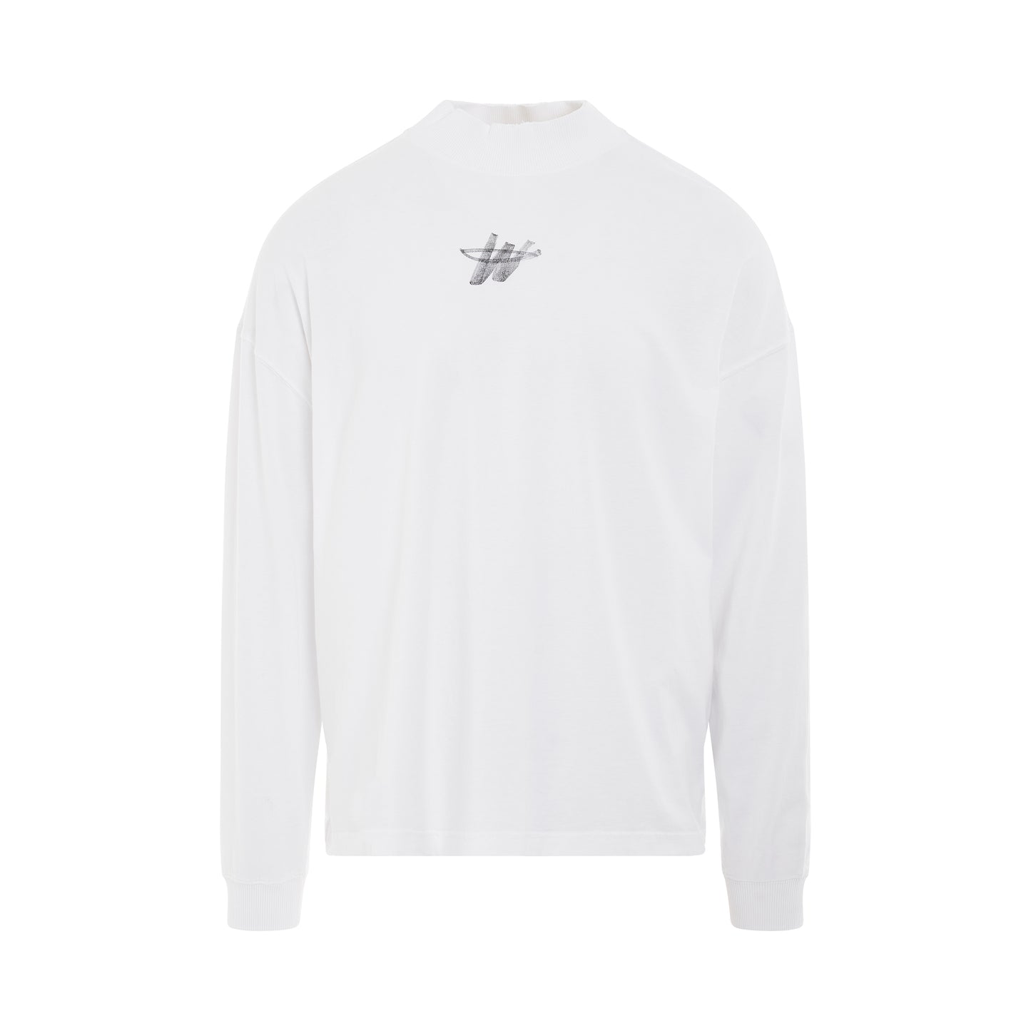 High Neck WD Logo Long Sleeve T-Shirt in White