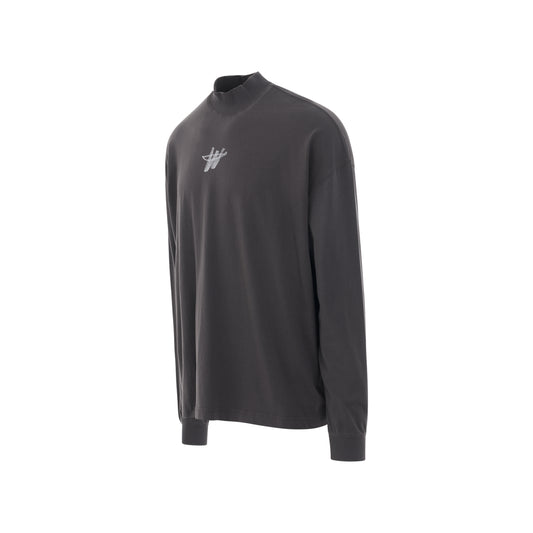 High Neck WD Logo Long Sleeve T-Shirt in Charcoal