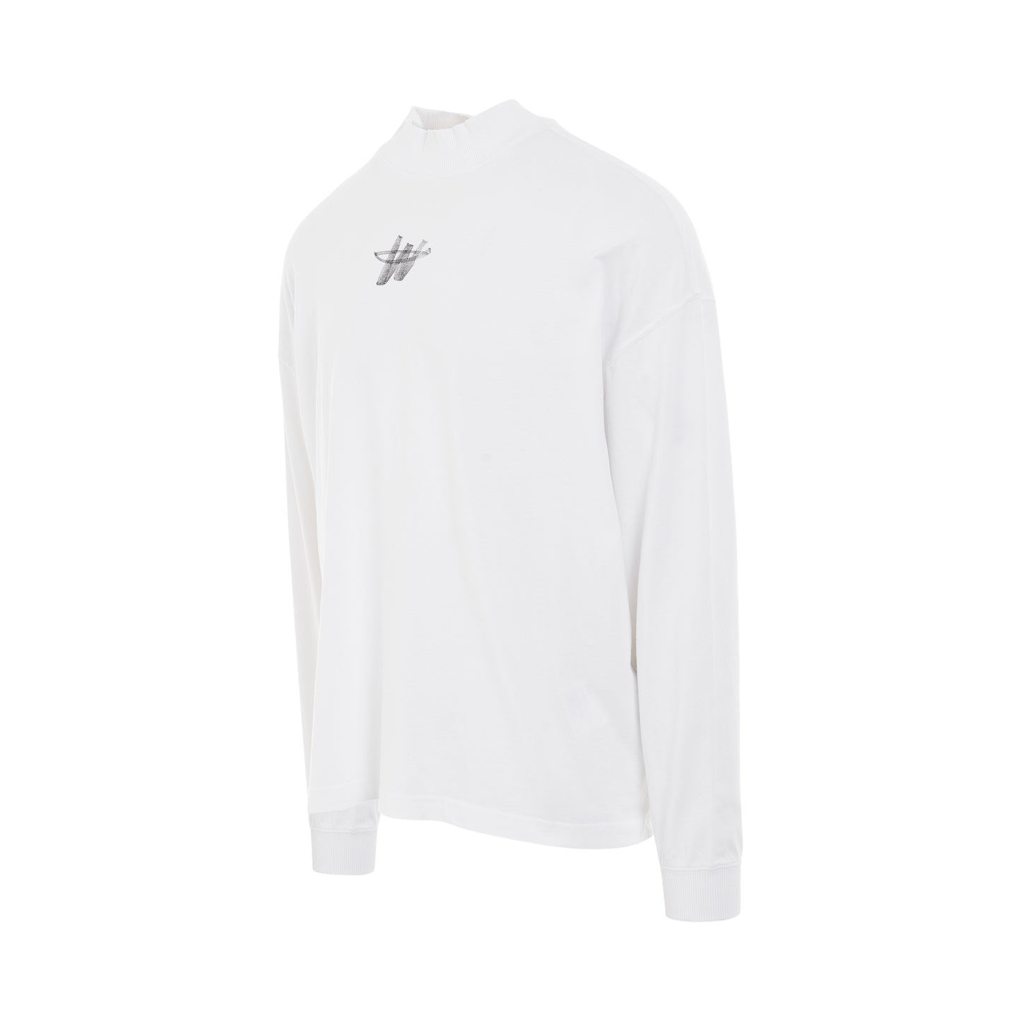 High Neck WD Logo Long Sleeve T-Shirt in White