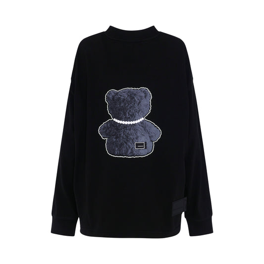 Pearl Necklace Teddy Long Sleeve T-Shirt in Black