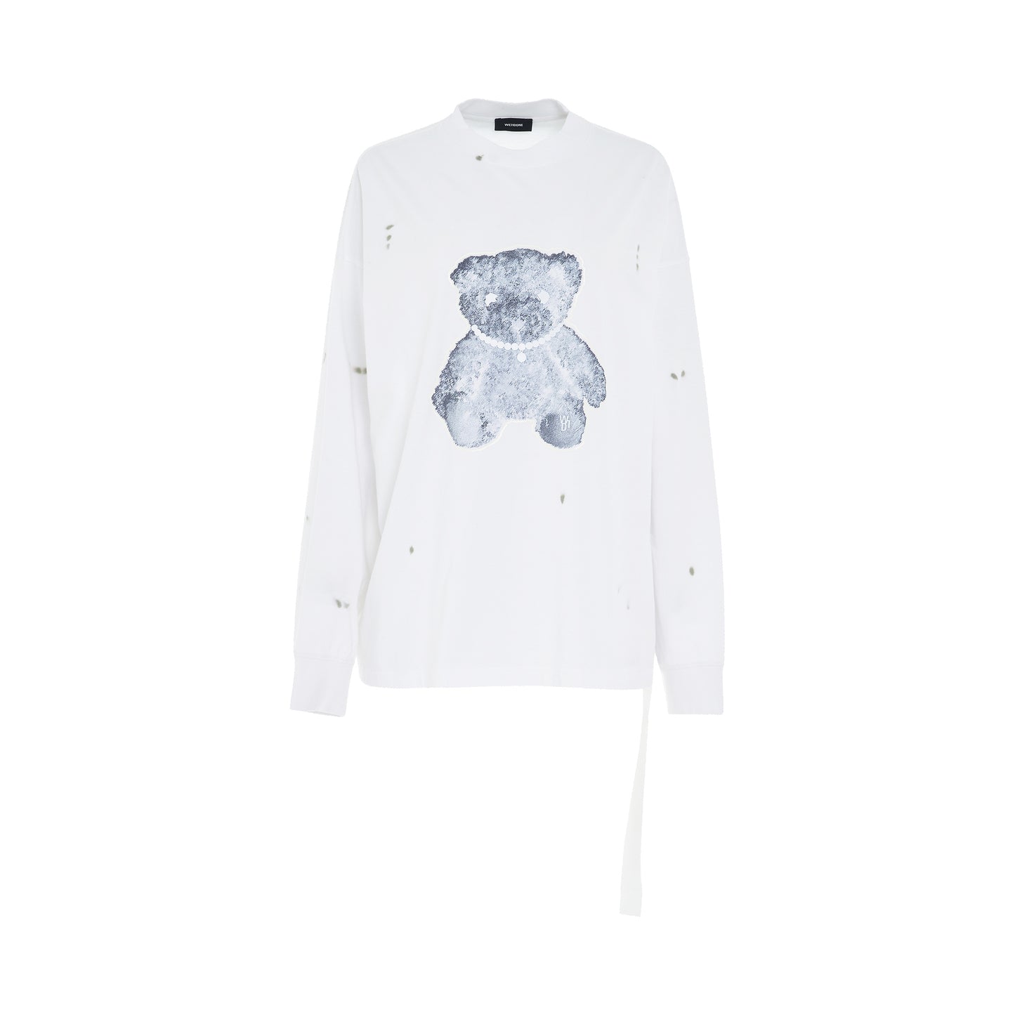 Pearl Necklace Teddy Long Sleeve T-Shirt in White