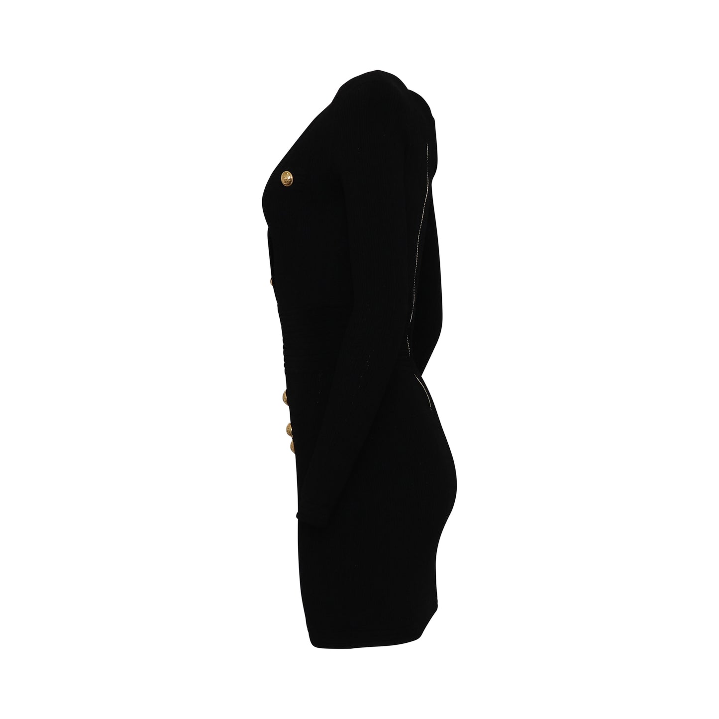 Long Sleeve Buttoned Knit Dress in Black