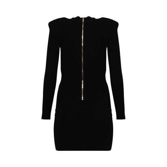 Long Sleeve Buttoned Knit Dress in Black