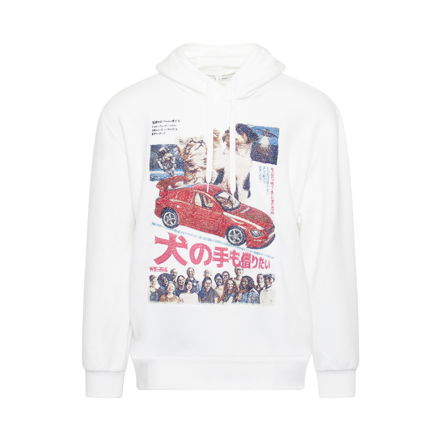 Retro Poster Embroidery Hoodie in White