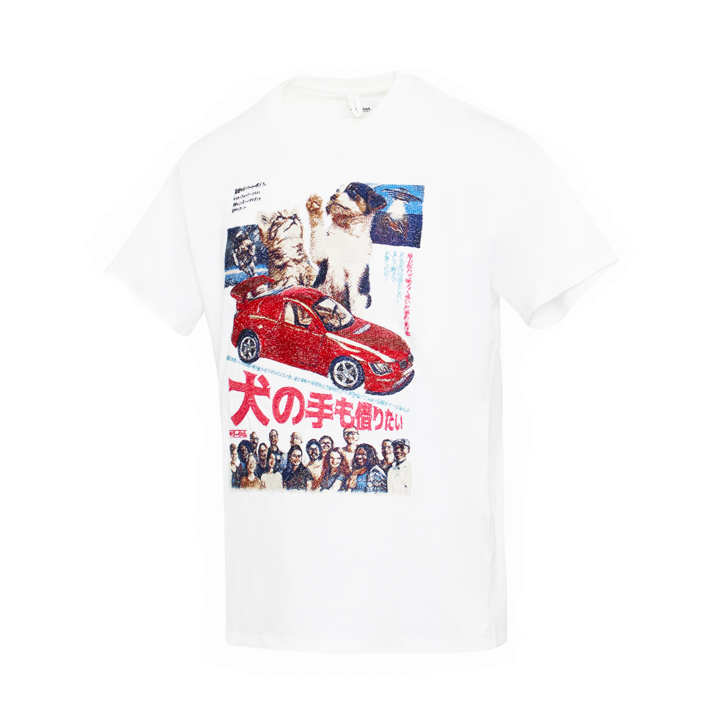 Retro Poster Embroidery T-Shirt in White