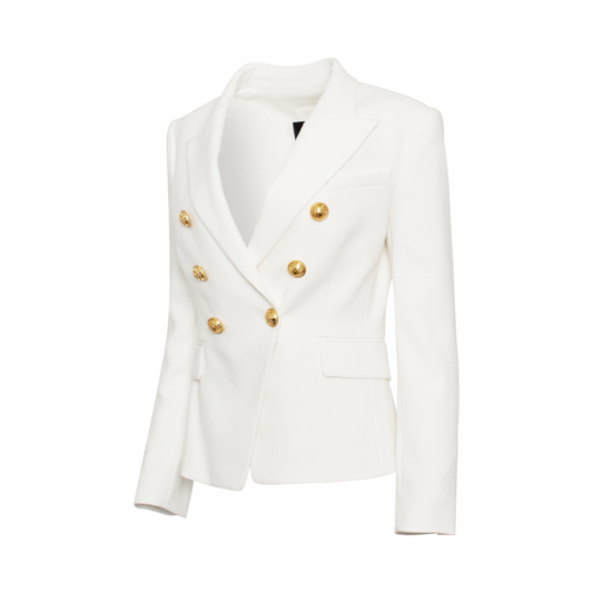 Classic Double Breasted Cotton Pique Blazer in White