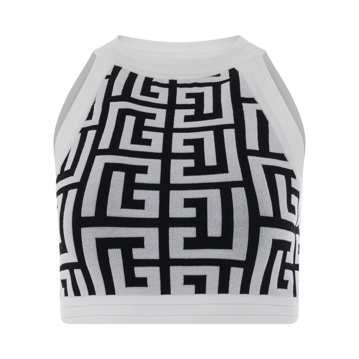 Sleeveless Maxi Monogram Cropped Knit Top in Black/White