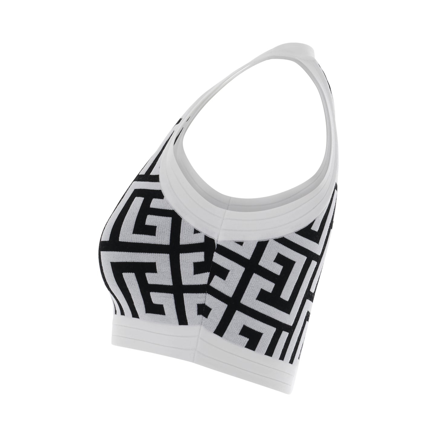 Sleeveless Maxi Monogram Cropped Knit Top in Black/White