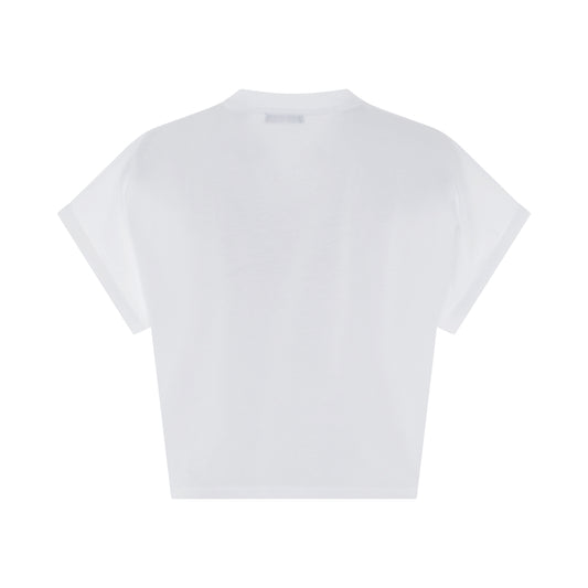 Cropped Short Sleeve Logo Flock Detail T-Shirt in White/Black