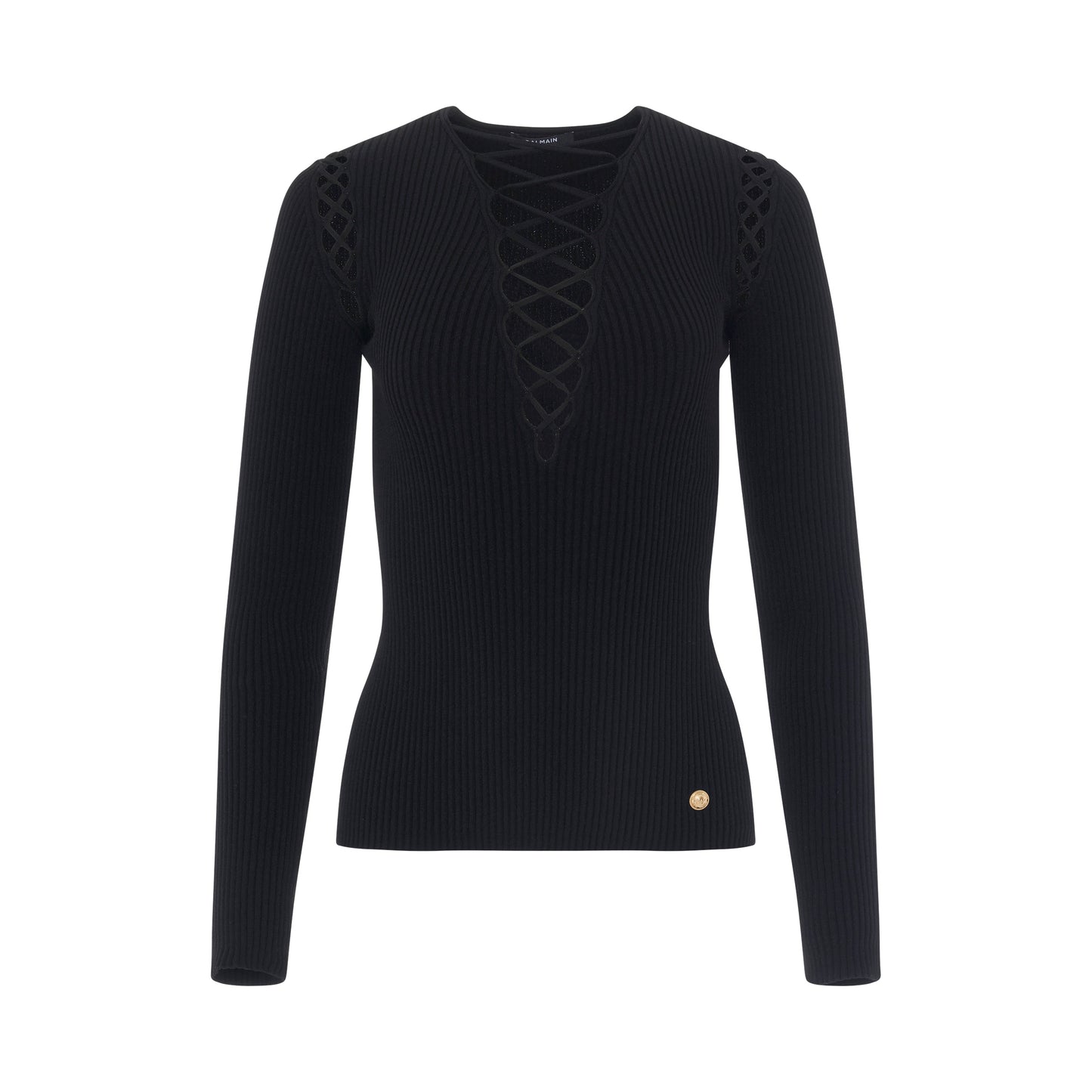 Laced Shoulder Details Knit Pullover in Black