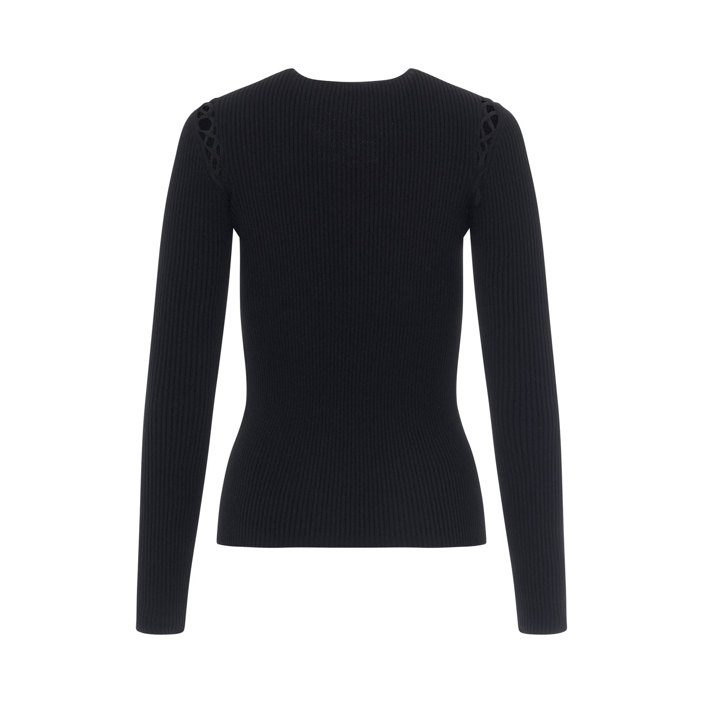 Laced Shoulder Details Knit Pullover in Black