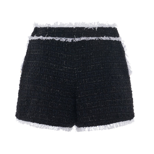 6 Button Tweed Shorts in Black/White