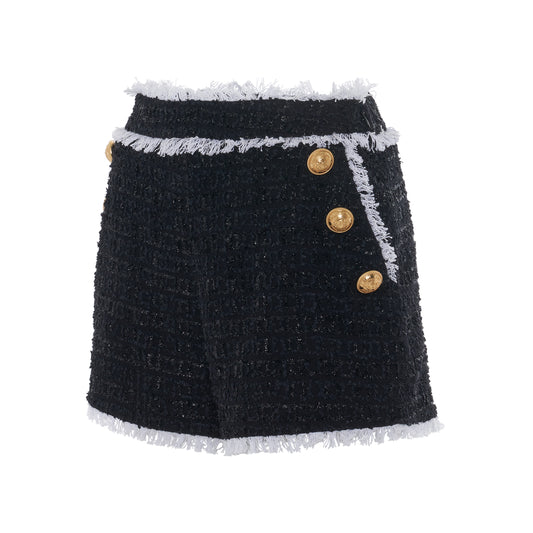 6 Button Tweed Shorts in Black/White