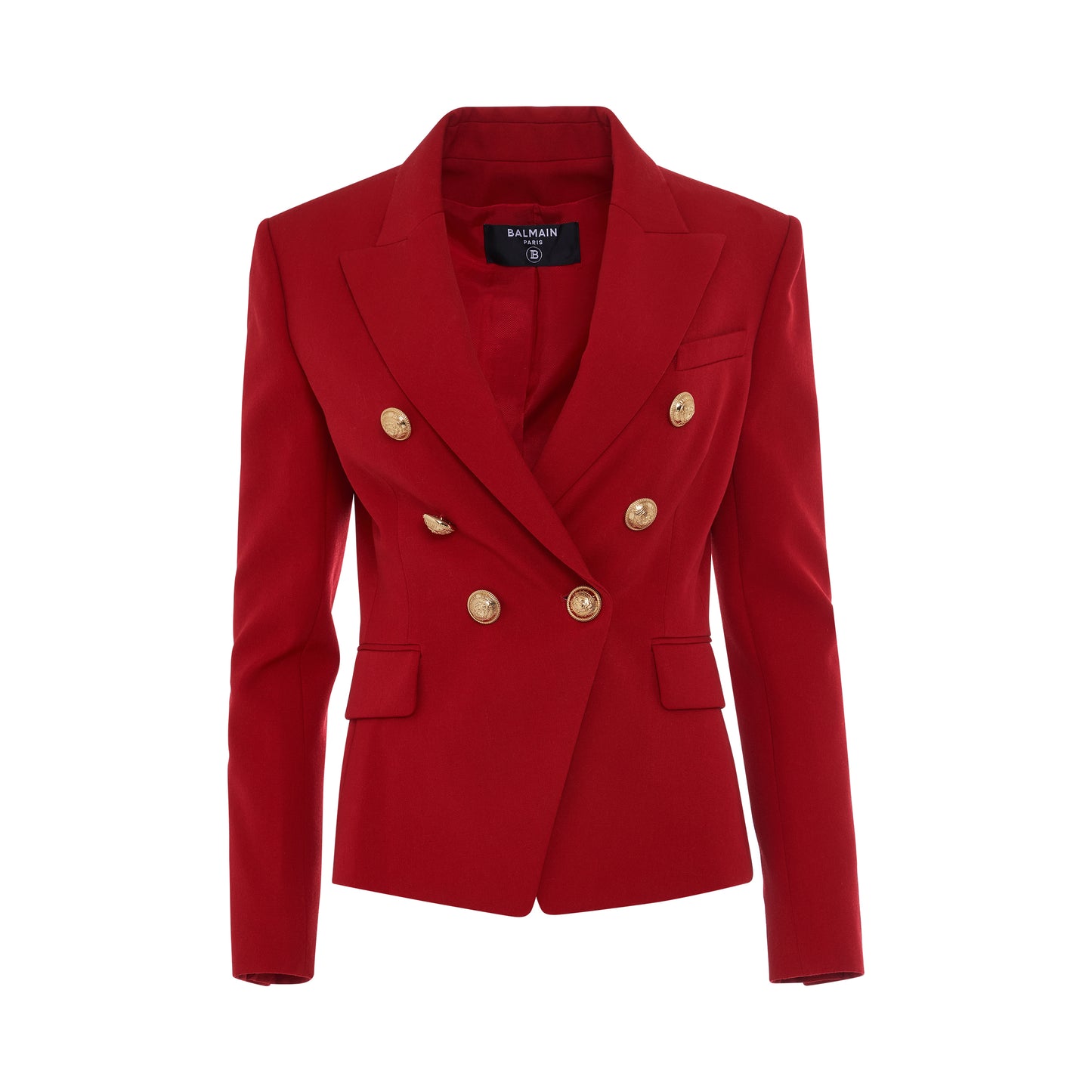 6 Button Grain De Poudre Fitted Jacket in Red