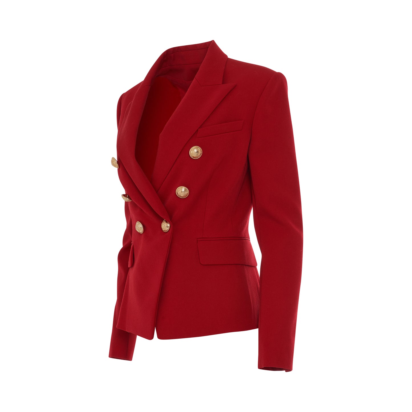 6 Button Grain De Poudre Fitted Jacket in Red