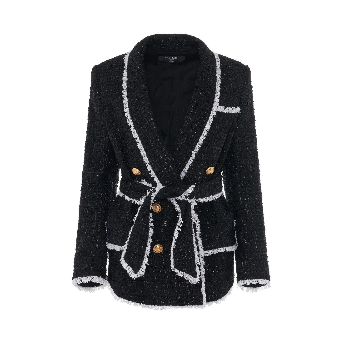 Shawl Collar 6 Button Pyjama Tweed Jacket in Black/White