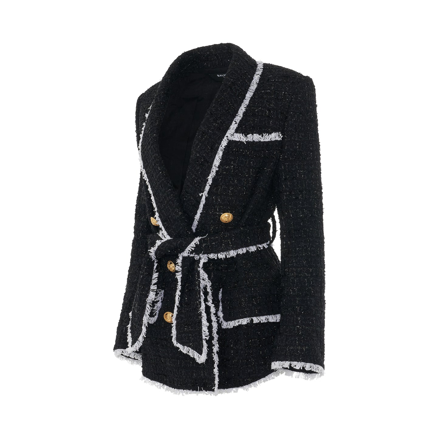 Shawl Collar 6 Button Pyjama Tweed Jacket in Black/White