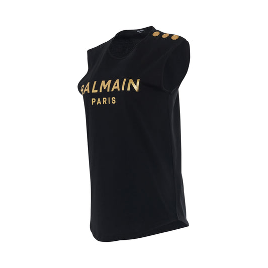 3 Button Metallic Logo  Tank Top in Black/Gold