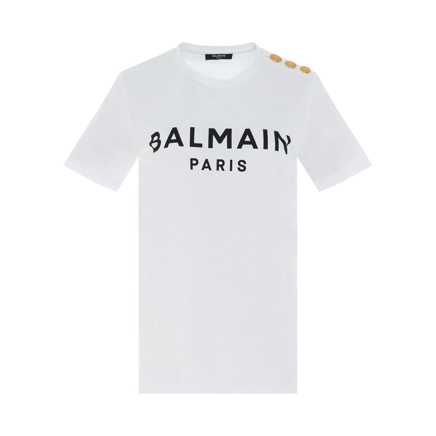3 Button Printed Logo Classic Fit T-Shirt in White/Black