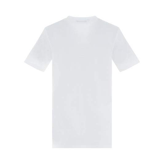 3 Button Printed Logo Classic Fit T-Shirt in White/Black