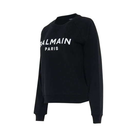 Flocked Logo Long Sleeve Sweatshirt in Black/White