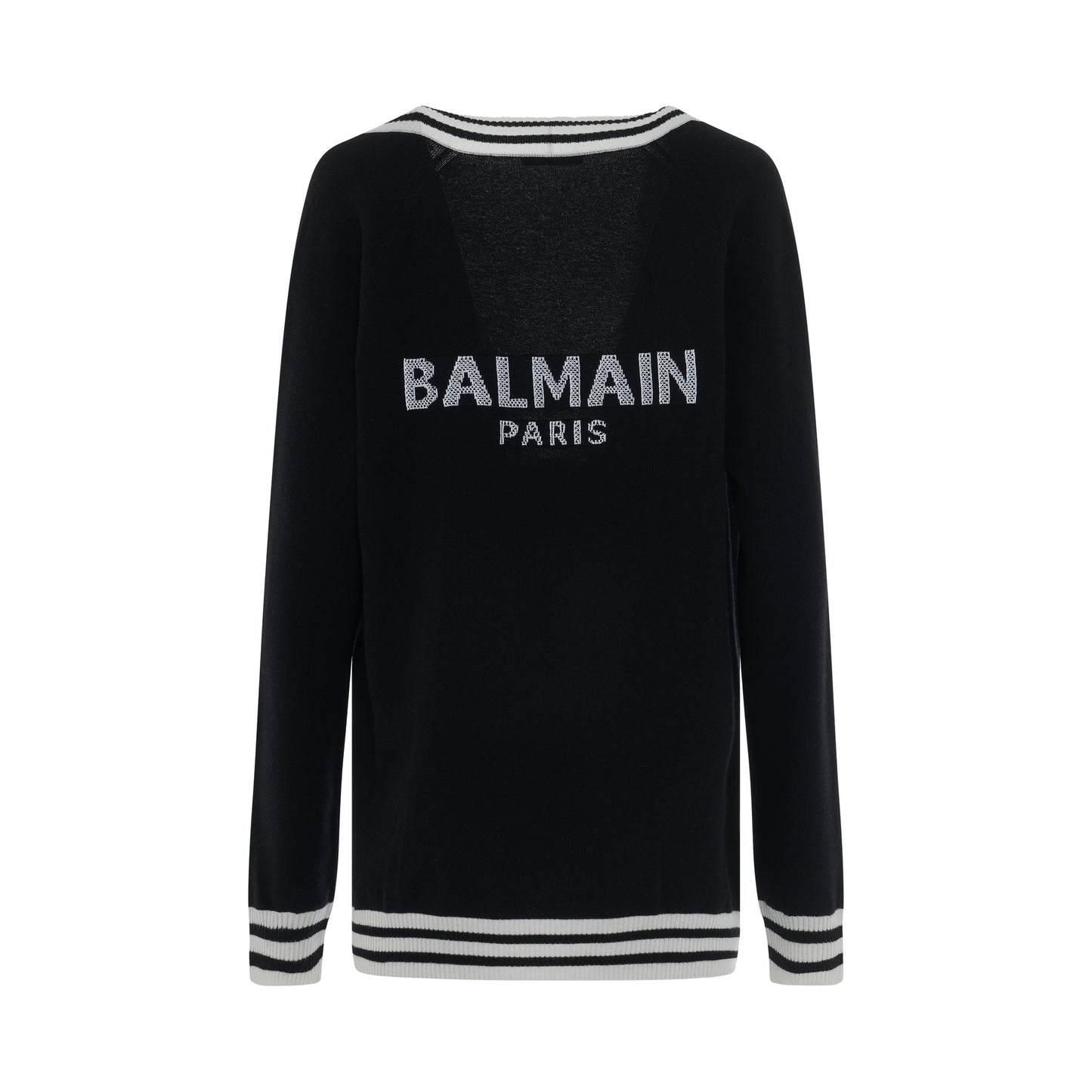 Buttoned Logo Long Sleeve Cardigan in Black/White