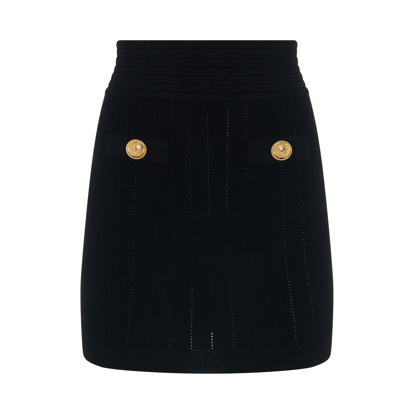 2 Button Short Knitted Skirt in Black
