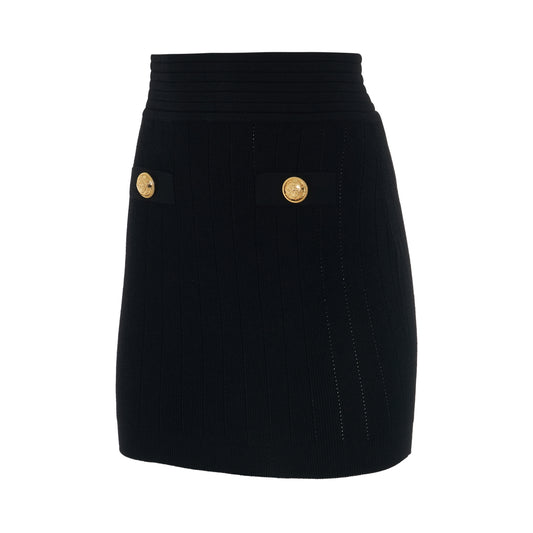 2 Button Short Knitted Skirt in Black