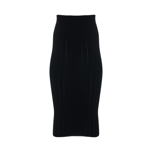 High Waisted 6 Button Knitted Midi Skirt in Black