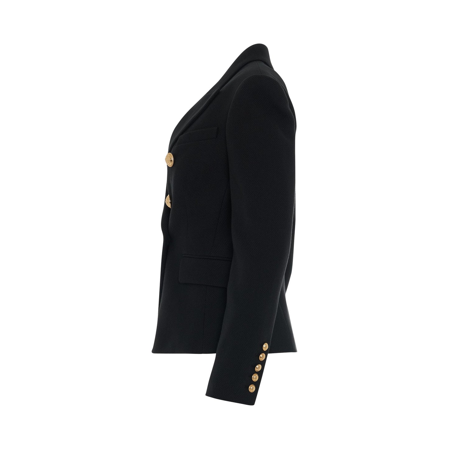 6 Button Long Sleeve Cotton Pique Jacket in Black