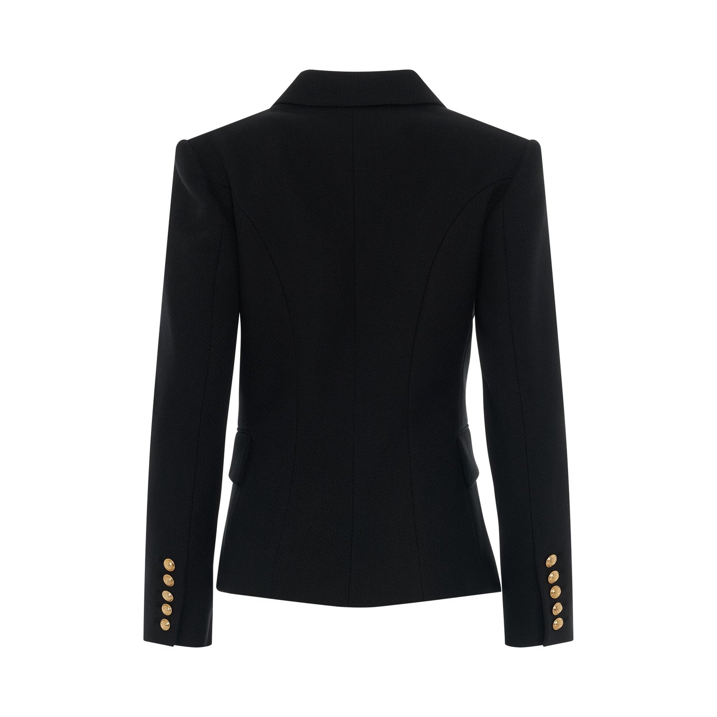 6 Button Long Sleeve Cotton Pique Jacket in Black