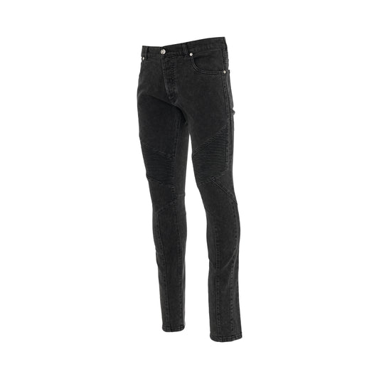 Ribbed Slim Multi-Cuts Jeans in Washed Black