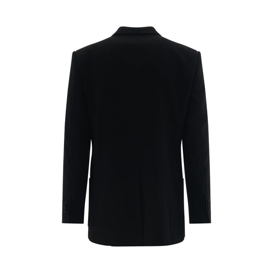 Double Breasted Crepe Blazer with Monogram Lining in Black