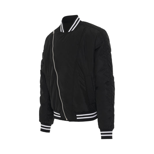 Nylon Diagonal Zip Bomber Jacket in Black/White